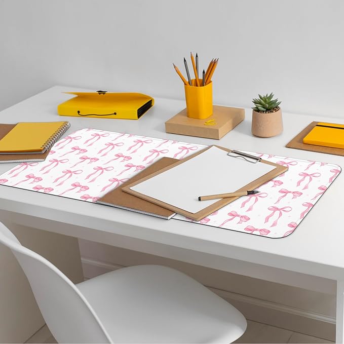 Large Computer Mouse Pad with Non-Slip Base for Desktop, Cute Gaming Mouse Mat with Stitched Edges, Long Extended Anime Mousepad for Laptop, 31.5 x 11.8 inches (Cute Ribbon Bow)