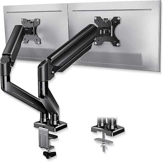 Dual Monitor Arm Desk Mount – Adjustable Gas Spring Monitor Stand for 13”–34” Screens, Full Motion Swivel, Tilt & Rotation, Heavy Duty VESA Mount for Gaming, Programming, and Office Setup