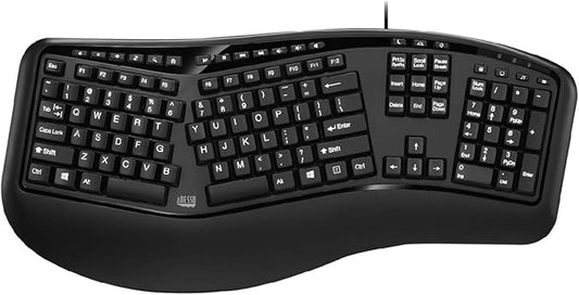 Adesso Ergonomic Split Keyboard AKB-150UB Comfort Ergo Design with Palm Rest, 105-Key US Layout, USB Connectivity, Multimedia & Internet Controls
