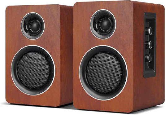 Computer Speakers for Desktop PC, Active Bookshelf Speaker with 3‘’ Carbon Fiber Woofer and Silk Film Tweeter ,Supports Bluetooth 5.3, USB-C, AUX/RCA Input for Record Player TV - Brown Stereo Set