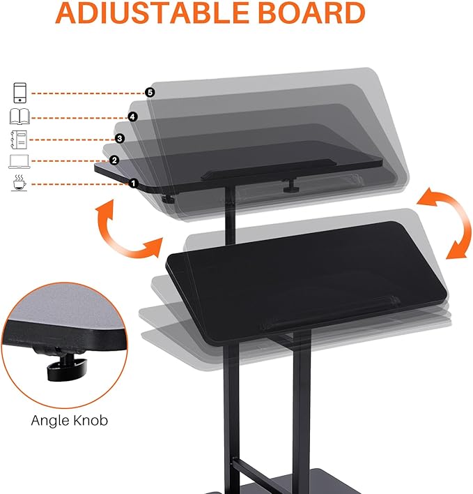 Mobile Laptop Stand Desk, Standing or Sitting Rolling Computer Cart with Tower Stand, Adjustable Height 27.5" to 47.2" Portable Laptop Table Home Office Computer Workstation, Locking Wheels