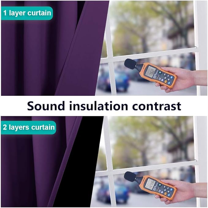 NICETOWN Cold Blocking 100% Blackout Curtains, Durable and Soft Black Lined Drapes for Living Room, Energy Saving Long Panels for Patio Sliding Glass Door, Royal Purple, 52 inches x 108 inches, 2 PCs