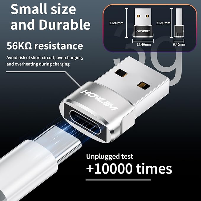 USB to USB C Adapter 2Pack,USB2.0 Fast Charging 480Mbps Data Transfer,Type-C Female to USB2.0 Male OTG Adapter,USB C Charger Connector for M-acBook,Pad,Phone 15 16 17,Watch,A-irpods,G-alaxy Silver