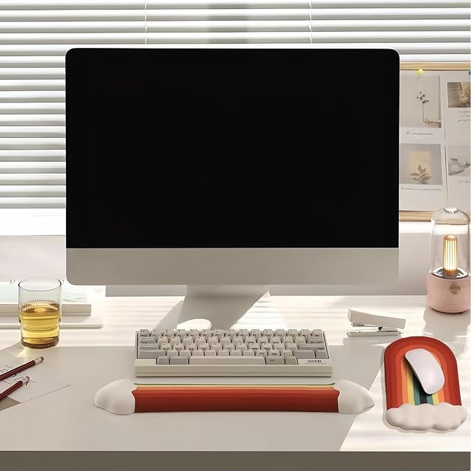 Cute Rainbow Mouse Pad with Wrist Rest for Mouse Pad Gel Cloud Keyboard Wrist Rest PU Base Silicone Ergonomic White Cloud Mouse Wrist Pad Support for Gaming Desk Laptop Home Office