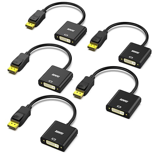 BENFEI DisplayPort to DVI DVI-D Single Link Adapter 5 Pack,Uni-Directional Display Port Computer to DVI Screen Converter 1080P 60Hz Male to Female Black Compatible for Lenovo, Dell, HP and Other