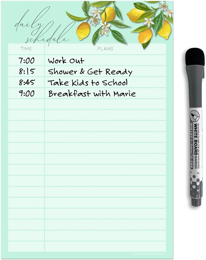 Dry Erase Daily Schedule Planner Sticker Decal by Glassboard Studio | Removable & Reusable | Magnetic Fine-Tip Marker Included (6 x 9 inches, Vintage Lemon)