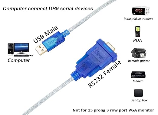 DTECH 10 Feet USB to Serial Female Adapter Cable DB9 RS232 to USB 2.0 Cord with Prolific PL2303 Chip Windows 11 10 8 7 Mac Linux (9 Pin 2 Row DB-9 F Connector)