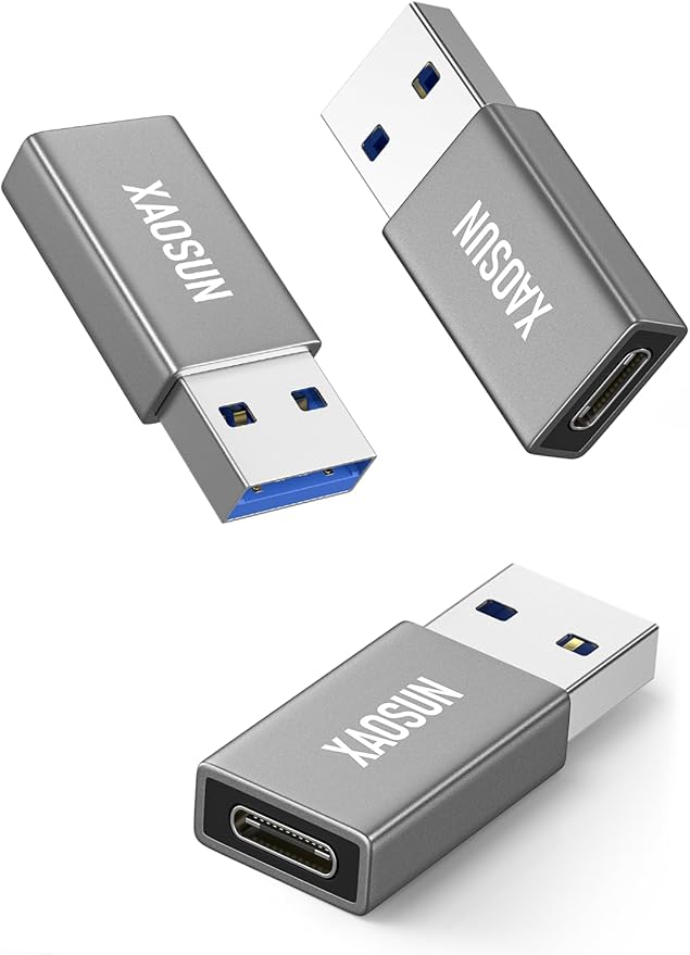 XAOSUN 10Gbps USB to USB C Adapter 3 Pack, 3.1 USBC Female to USB Male Adapter, One-Sided SuperSpeed Data Sync, 100W Fast Charging for iPhone 17/16 Plus Pro Max, Laptop, Charger, Quest Link, etc