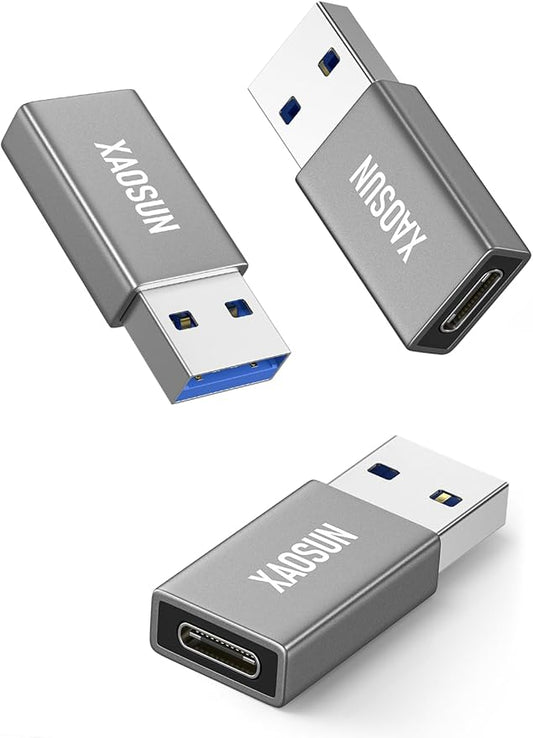 XAOSUN 10Gbps USB to USB C Adapter 3 Pack, 3.1 USBC Female to USB Male Adapter, One-Sided SuperSpeed Data Sync, 100W Fast Charging for iPhone 17/16 Plus Pro Max, Laptop, Charger, Quest Link, etc
