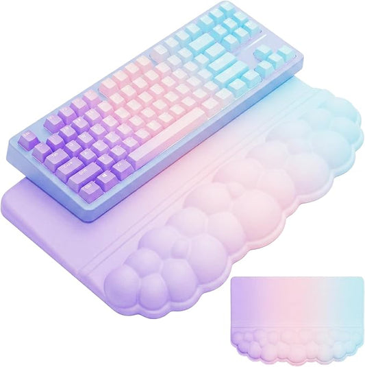 Computer Keyboard Stand Pad with Wrist Rest Colorful Cloud Keyboard Pad Support with Comfortable Rainbow Wrist Pad Cute Ergonomic Tilted Keyboard Riser Holder for Desktop Office Home Pink Purple Blue