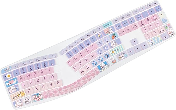 Cute Silicone Keyboard Cover for Logitech Ergo K860 Ergonomic Keyboard, US Layou, Cute Bunny