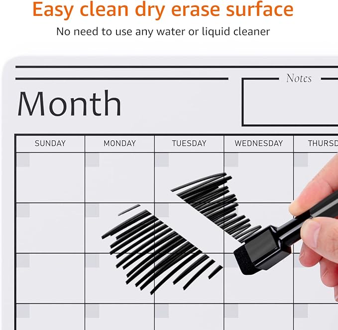 Amazon Basics Magnetic Dry Erase Whiteboard Calendar for Fridge, Easy to Clean, Schedule Organizer, 12" x 17", Includes 4 Markers and Eraser