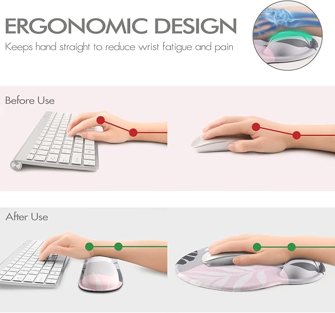 Keyboard Wrist Rest, Ergonomic Mouse Pad Wrist Support, Memory Foam Wrist Rest, Anti-Slip Base, Mousepad with Coaster for Computer Keyboard Office Home, Tropical Leaves