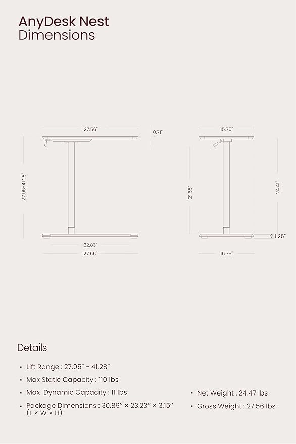 TopJob ANYDESK NEST Mobile Standing Desk, Portable with Hidden Wheels Non Folding, Sit Stand Desk, Computer Workstations, Home Use, Couch Side Table, Bedside Table, Kitchen Prep Table (MNT)
