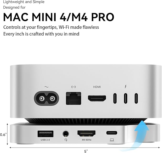 Minisopuru MINI4PRO Mac mini M4 Dock with 4K@60 HDMI, 8TB M.2 NVMe SSD Enclosure, Mac mini Hub & Stand for Mac mini M4 and M4 Pro 2024 (TF/SD Slot, 3* USB-A 2.0, Audio) | Silver
