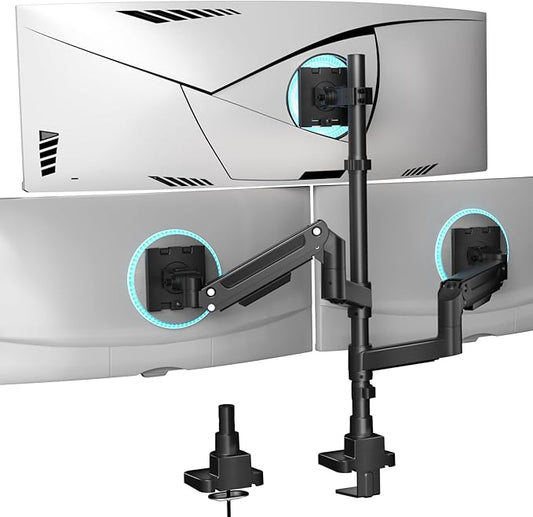 WALI Triple Monitor Mount - Extra Tall 3 Monitor Desk Mount for 13-49 Inch Ultrawide Screens, Up to 44 lbs, Fully Adjustable Heavy Duty Gas Springs, VESA 75/100 mm (GSDM003-P), Black