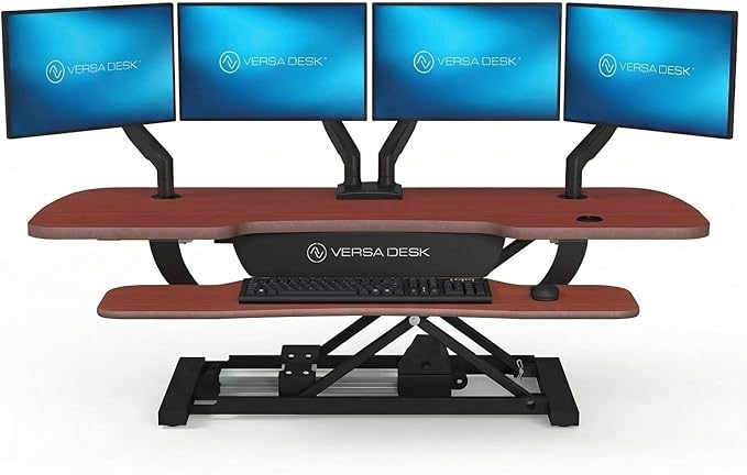 VERSADESK 48 Inch Electric Height Adjustable Ergonomic Desk Converter, PowerPro™ Height Standing Desk Riser, Keyboard Tray, Built-in USB Charging Port, Sit Stand Workstation, Hold 80 lbs, Cherry