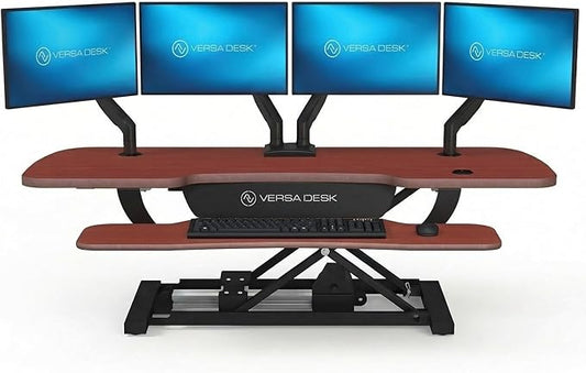 VERSADESK 48 Inch Electric Height Adjustable Ergonomic Desk Converter, PowerPro™ Height Standing Desk Riser, Keyboard Tray, Built-in USB Charging Port, Sit Stand Workstation, Hold 80 lbs, Cherry