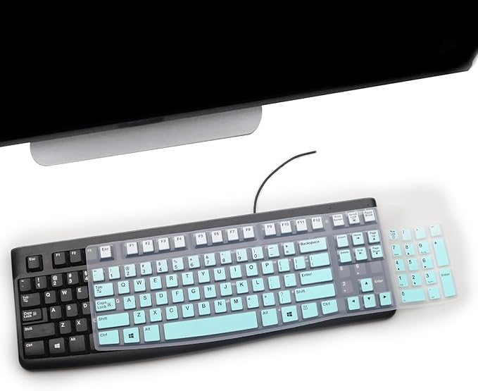2PCS Keyboard Cover for Logitech K120 & MK120 Ergonomic Desktop USB Keyboard Ultra Thin US Layout Protective Skin-MintGreen+Clear