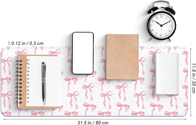 Large Computer Mouse Pad with Non-Slip Base for Desktop, Cute Gaming Mouse Mat with Stitched Edges, Long Extended Anime Mousepad for Laptop, 31.5 x 11.8 inches (Cute Ribbon Bow)