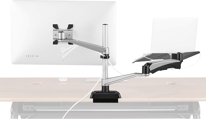 Vari Monitor Arm & Laptop Stand - VESA Compatible Mount with 360 Degree Rotation & 15" Laptop Stand with Adjustable Height, Monitors up to 27 inches, 19.8 lbs Capacity - Single Monitor & Laptop Holder