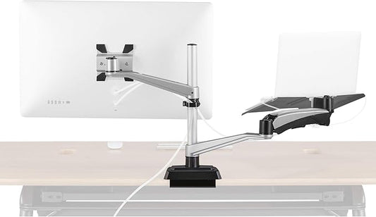 Vari Monitor Arm & Laptop Stand - VESA Compatible Mount with 360 Degree Rotation & 15" Laptop Stand with Adjustable Height, Monitors up to 27 inches, 19.8 lbs Capacity - Single Monitor & Laptop Holder
