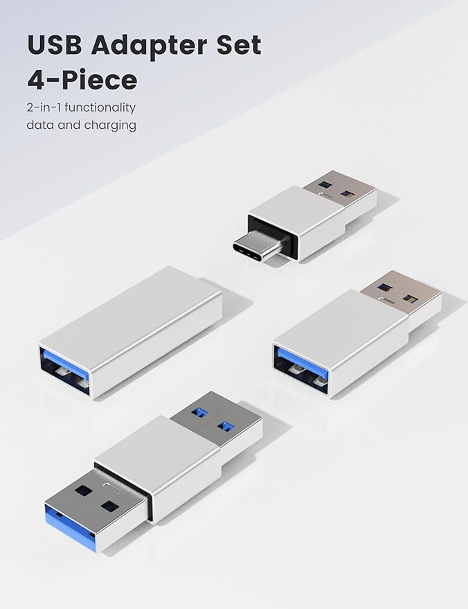Fidioto 4kinds of USB 3.0 adapters kit, USB 3.0 Male to Male and Female to Male and Female to Female, high Speed Convert Extension Coupler Connector converte,Sliver