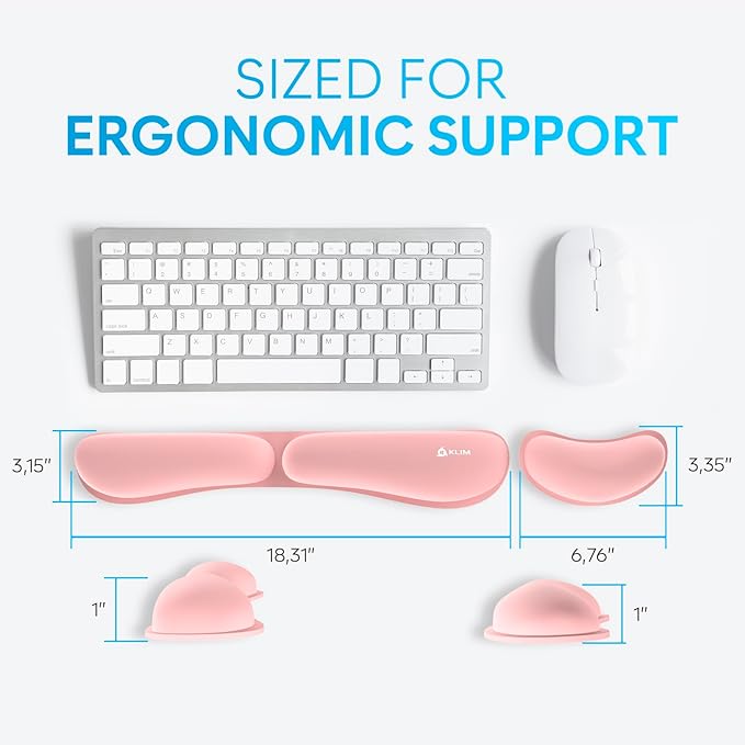 KLIM Mouse & Keyboard Wrist Rest Set - Silky Gel Memory Foam - Ergonomic Wrist Rest for Computer Keyboard, Wrist Pad for Keyboard + Wrist Rest for Mouse - for Gaming and Office - Pain Relief - Pink