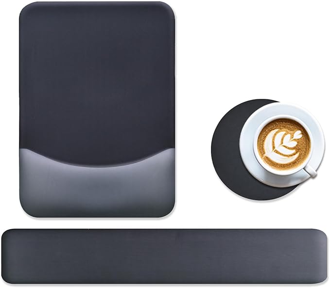 Gel Mouse Pad with Wrist Rest, Ergonomic Keyboard Wrist Rest and Wrist Rest for Computer Keyboard, Typing Pain Relief, Non-Slip Base Rectangular Memory Foam Mousepad for Gaming, Office, Onyx Black