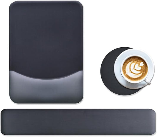 Gel Mouse Pad with Wrist Rest, Ergonomic Keyboard Wrist Rest and Wrist Rest for Computer Keyboard, Typing Pain Relief, Non-Slip Base Rectangular Memory Foam Mousepad for Gaming, Office, Onyx Black