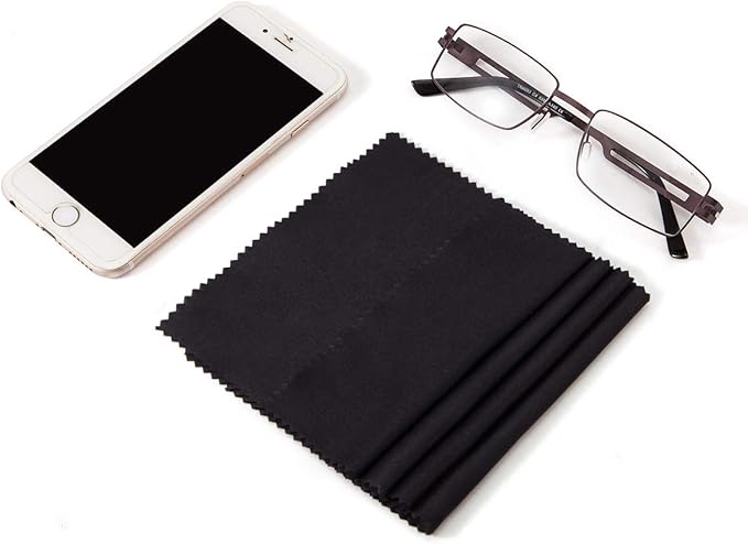 Glasses Cleaning Cloth Microfiber - 12 Pack Eyeglass Wipes Sunglasses Lens Cleaner 5x6 Inch Jewelry Camera Lens Clean Laptop Computer Screen Wipers Black
