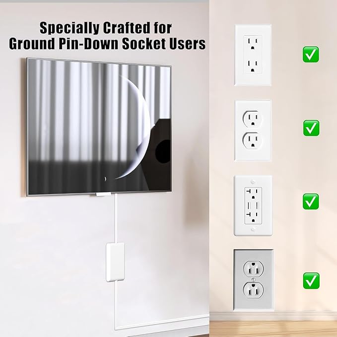 Dual 6FT Ultra-Thin Outlet Concealer, Universal Size Outlet Cover 6FT Twin Extension Cord with 3 Outlets Each Side, Ideal for Home Appliances on Opposite Sides of a Wall Outlet