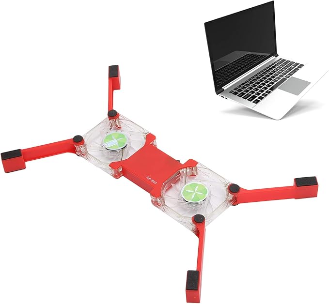 Laptop Cooling Pad,DR-S02 Folding Laptop Cooler with Dual Fans,Portable USB Powered Notebook Radiator Cooler Stand Cooling Base with Anti‑Skid Mount(red)