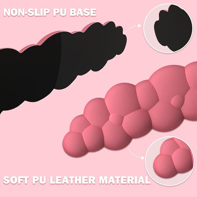 Cloud Keyboard Wrist Rest and Mouse Pad with Wrist Support Set, Ergonomic PU Leather Mouse Pads, Pain Relief Memory Foam Non-Slip for Computer,Laptop, Morandi Red