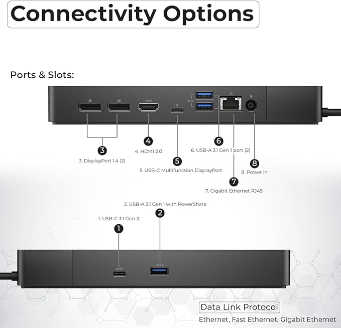 Dell WD19S Docking Station Dual Monitor Bundle - 180W, Supports 4K Display, Dell Dock with 180W Power Supply + Anyhdd 4K HDMI Cable + 4K DisplayPort Cable + USB-C Cable + Microfiber Cloth Included
