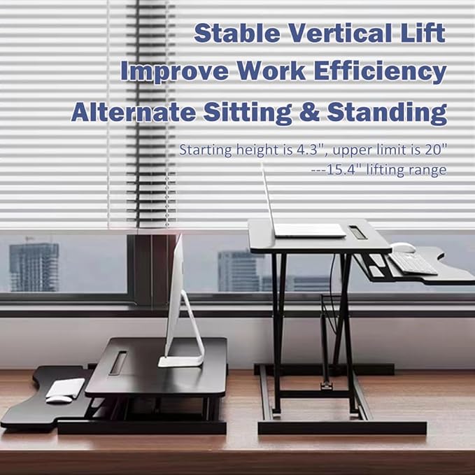 32In Standing Desk Converter, Height Adjustable Sit Stand Riser with Dual Monitor & Wide Keyboard Tray, Ergonomic Workstation for Home Office, Black Office Converter Table Top Black Modern Home Desk