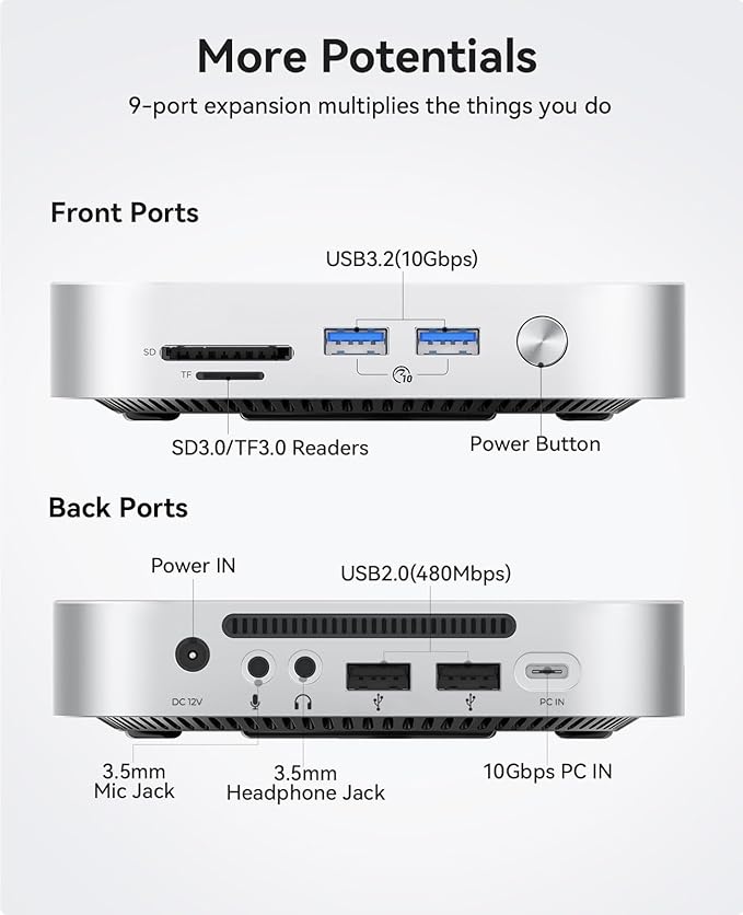 ORICO MiniLink Mac mini M4 USB Hub Compatibility with NVME/SATA M.2 SSD Enclosure, 9-in-1 Aluminum Dock,2 ×USB A 10Gbps, 2 × USB A 2.0,3.0 SD/TF Card Readers, 3.5mm Headphone & Microphone Jacks(M49P)
