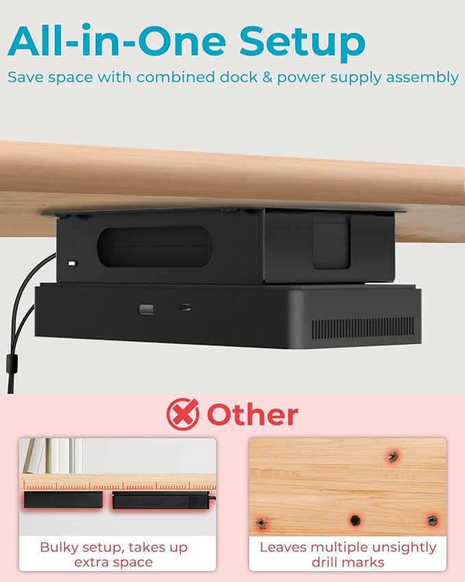 Metal Mount for Dell Docking Station Under Desk and Wall Mount for Dell UD22 WD19 WD19S WD22TB4 WD19TBS WD25 SD25 Series Dock & Power Adapter Mounting Bracket for Laptop Dock with Cable Ties