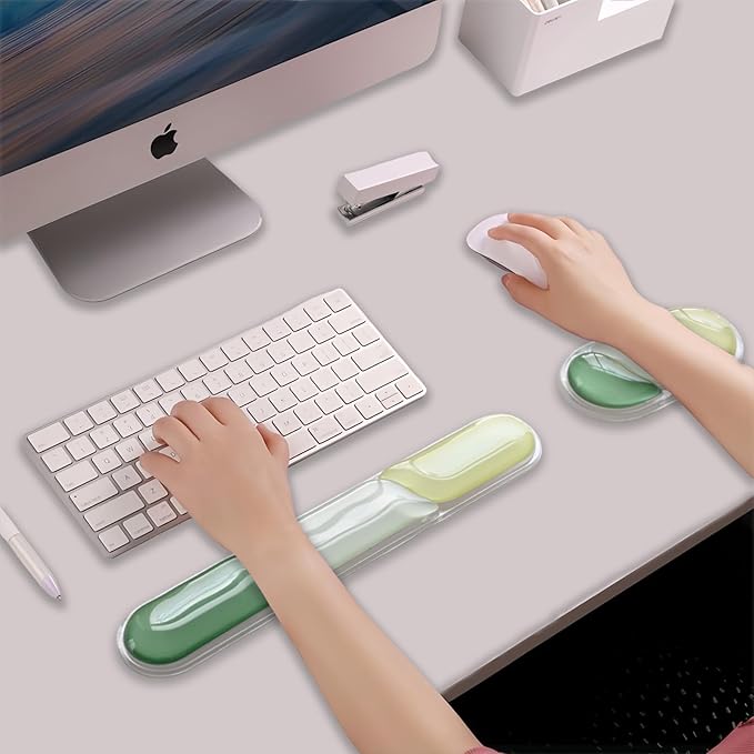 Ergonomic Keyboard Wrist Rest, Gel Wrist Rest for Keyboard and Mouse, Wrist Support and Keyboard Pad for Typing Pain Relief, Anti-Slip Base, Suitable for Office, Laptop, Computer, Gaming, Green