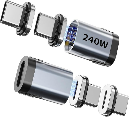 USB-C Adapter 2 Pack, Magnetic Extender, 240W Straight Adapter with 4 Connector Tips, USB4 40Gbps 8K 60Hz Compatible with Thunderbolt 3/4 MacBook Pro/Air Laptop PC