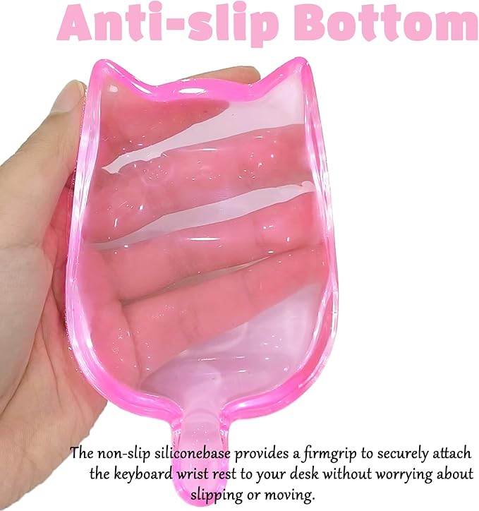 Gel Wrist Rest for Keyboard and Mouse Transparent Pink Cat Elbow Pad Cushion Ergonomic Cute Clear Cool Cat Mouse Wrist Pad Silicone Non-Slip Support for Computer Gaming Home Office Girl Hand Pillow