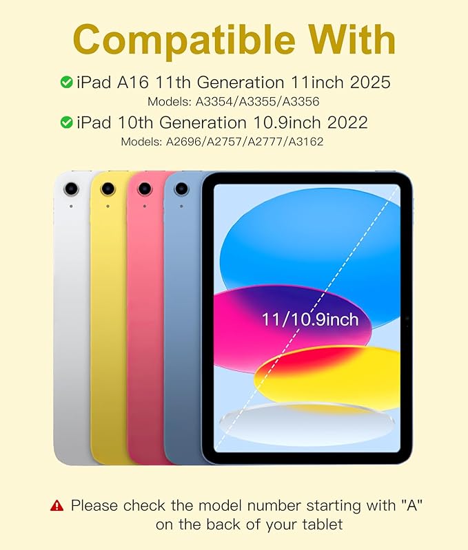 Hamile for iPad 11th 10th Generation Case with Keyboard - 7 Colors Backlit Wireless Detachable Folio Keyboard Cover with Pencil Holder for iPad 11-inch A16 2025 10th Gen 10.9 Inch 2022 (Yellow)