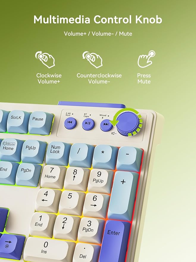 Wireless Keyboard and Mouse Combo, Wireless Keyboard Bluetooth Ergonomic Creamy Computer Keyboards Cute Full Size RGB Backlit Tri-Mode BT/2.4GHz/USB-C for PC Laptop