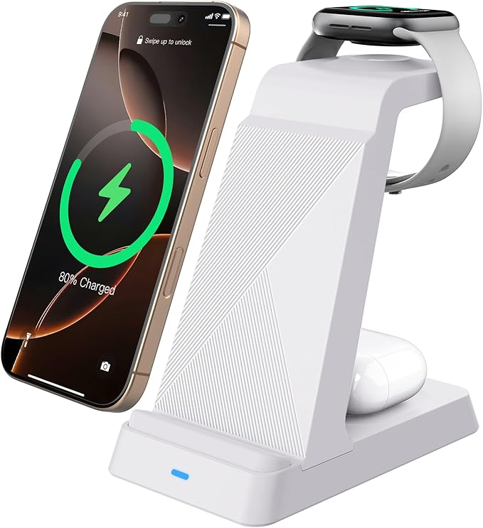 2026 3 in 1 Charging Station Fast Charging for iPhone,Wireless Charger for iPhone 17 16e 16 15 14 13 12 11 X Pro Max & Apple Watch - Wireless Charging Station for AirPods 4 3 2 Pro