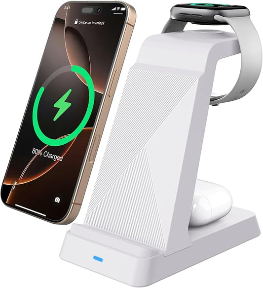 2026 3 in 1 Charging Station Fast Charging for iPhone,Wireless Charger for iPhone 17 16e 16 15 14 13 12 11 X Pro Max & Apple Watch - Wireless Charging Station for AirPods 4 3 2 Pro