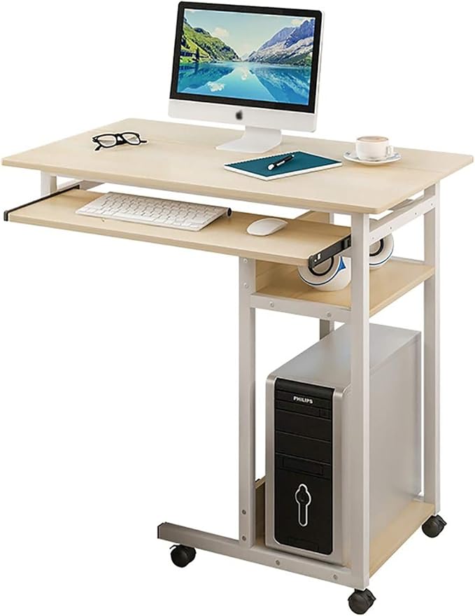 BBNB Laptop Desk, Standing Height Adjustable Computer Desk with Mobile Phone Tablet PC Slot Movable with Wheels, Portable Side Table for Bed Sofa (Color : B)