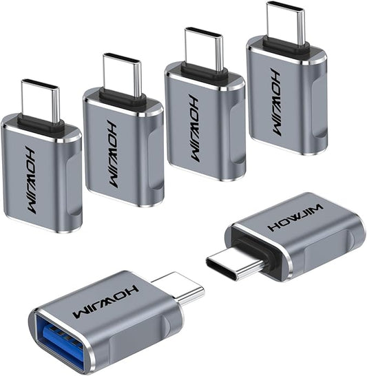 USB C to USB Adapter 6 Pack,USB C Male to USB 3.2 Female OTG Adapter,10Gbps Data Transfer Fast Charging for Phone 17/16/15 Pro Max,Pad Pro,M-acBook Pro/Air,D-ell XPS,Note-book,Phone,Laptop,Tablet Gray