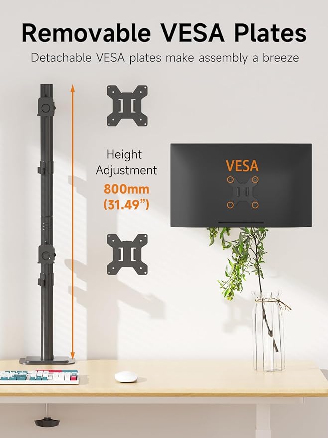 Bracwiser Dual Vertical Fully Adjustable Monitor Arm Stand Mount Fits Two Screen 13-32 inch 22lbs for Monitor Computer Screen 13 15 17 19 20 22 23 24 26 27 32 inch VESA 75 100 (MD7802)