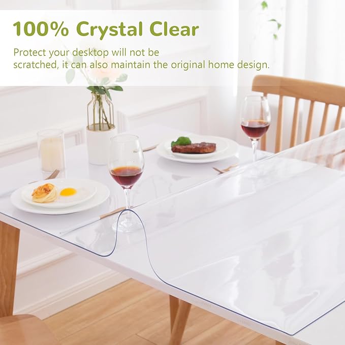 42 x 72 Inch Clear Table Cover Protector, Clear Table Protector for Dining Room Table, 1.5mm Plastic Table Cover, Waterproof Table Pad for Kitchen, Office