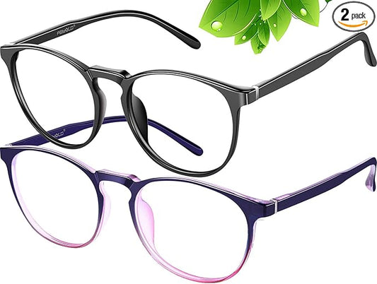 Blue Light Blocking Glasses Women/Men,Retro Round Anti Eyestrain Computer Gaming Glasses(2Pack)